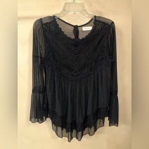 Altar'd State Women Boho Blouse Top Size M Mesh Sheer Peasant Fairy Bell Sleeve